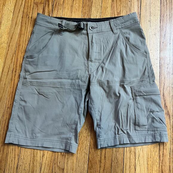 Prana Shorts Mens 30 X10 Zion Belted Cargo Tan Beige Hiking Nylon - Picture 1 of 11